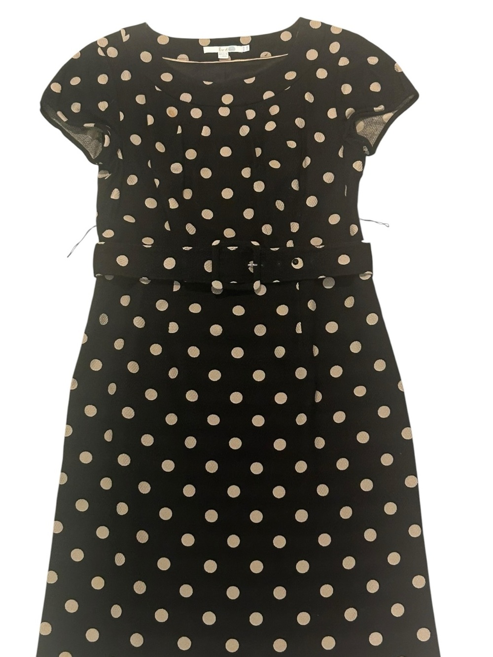 Boden‎ Black Sheath Dress with Tan Polka Dots